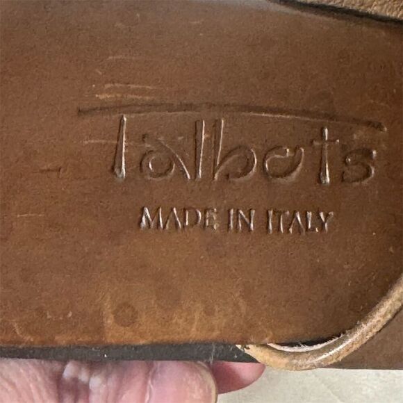 Talbots Made in Italy Brown Woven Leather Slides Heeled Sandals 7M Square Toe - Picture 6 of 9